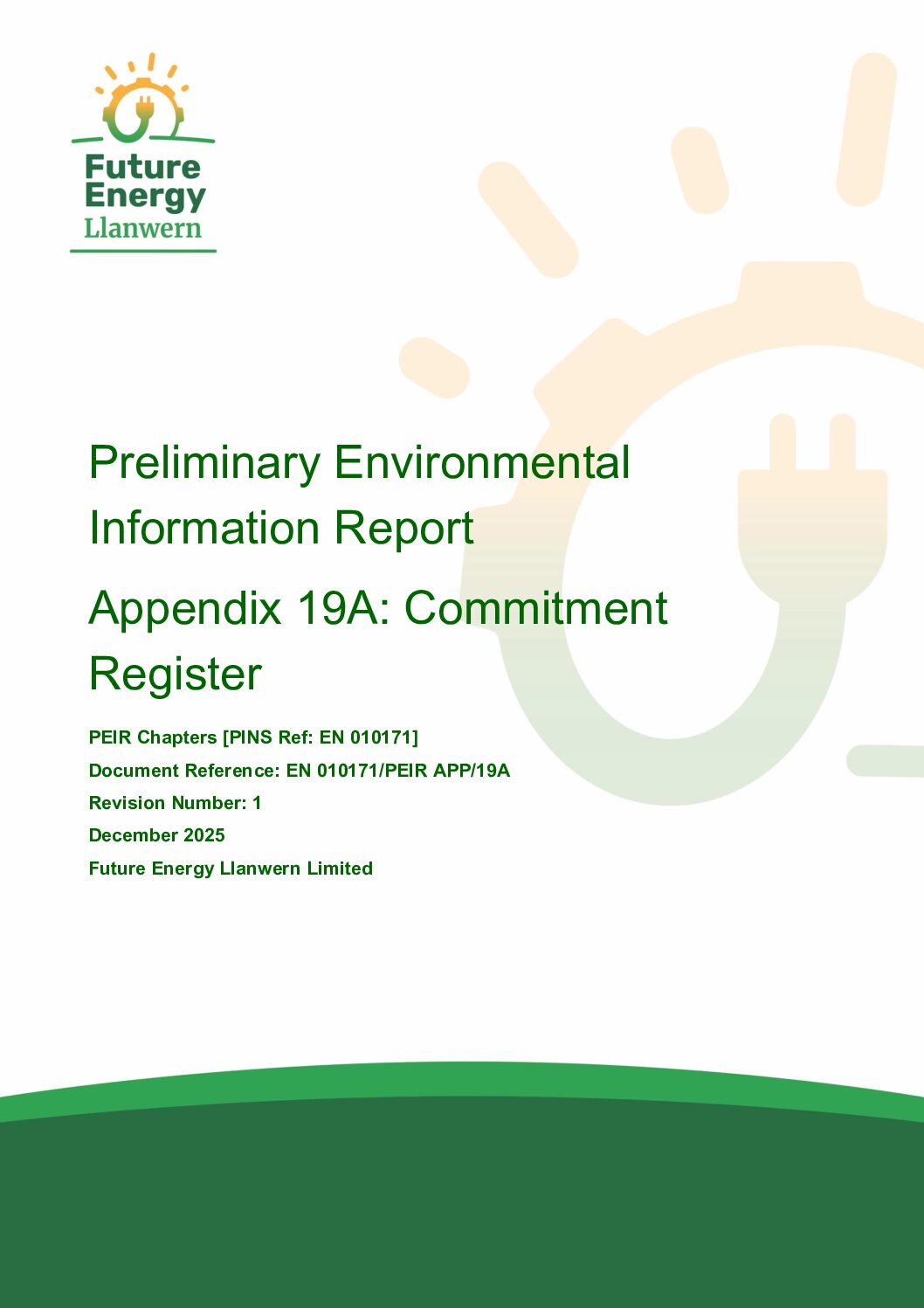 Future Energy Llanwern   PEIR Appendix 19A Commitments Register